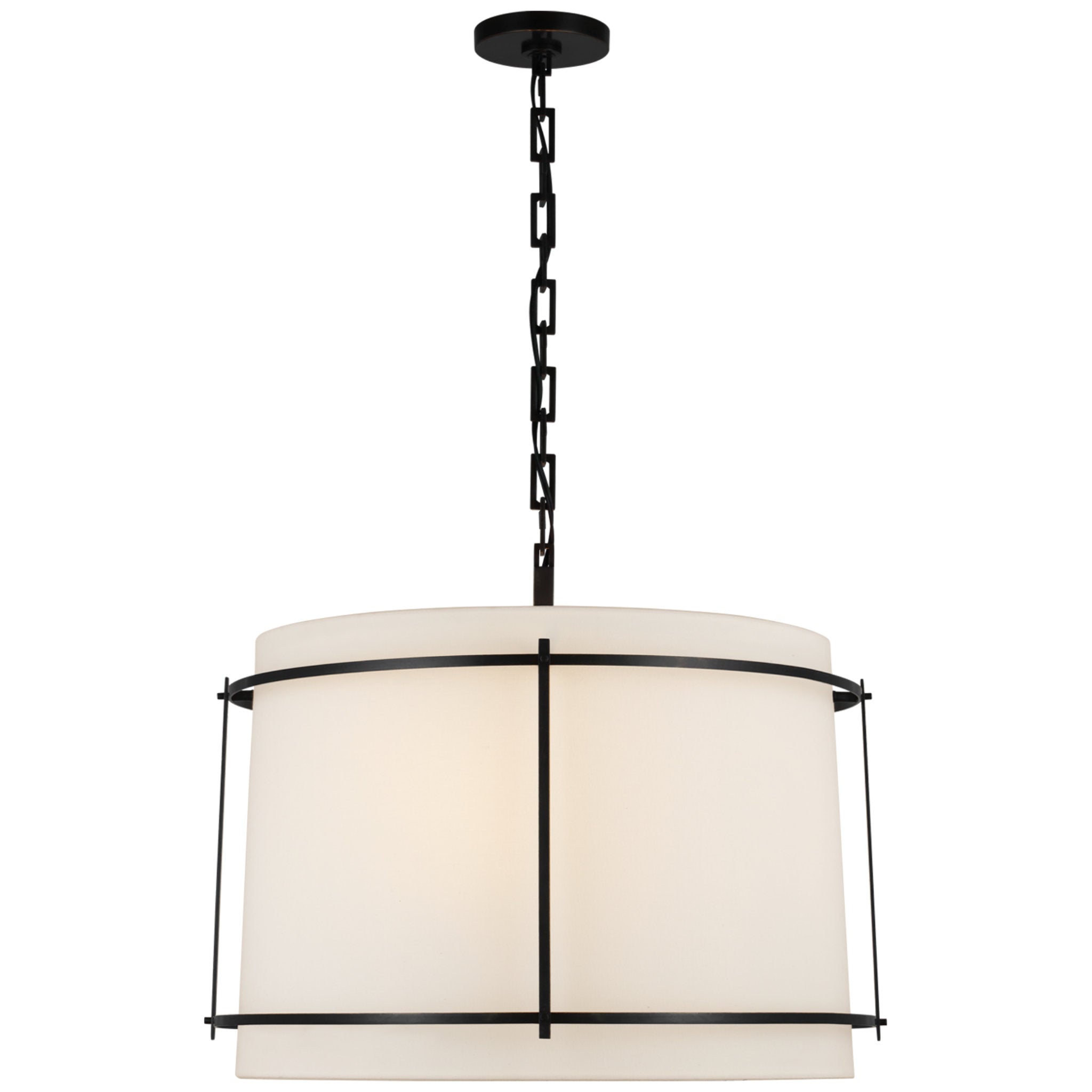 Carrier and Company Callaway Large Hanging Shade in Bronze with Linen Shade and Frosted Acrylic Diffuser