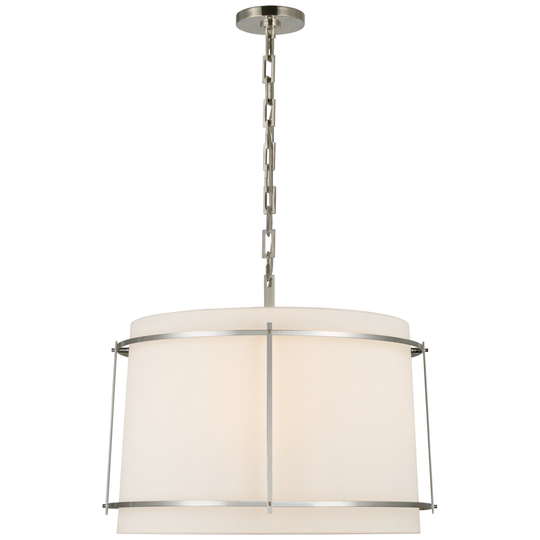 Carrier and Company Callaway Large Hanging Shade in Polished Nickel with Linen Shade and Frosted Acrylic Diffuser