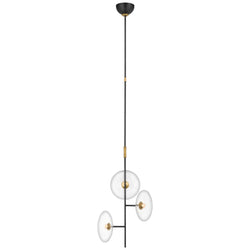Ian K. Fowler Calvino Mini 3-Light Chandelier in Aged Iron and Hand-Rubbed Antique Brass with Clear Glass