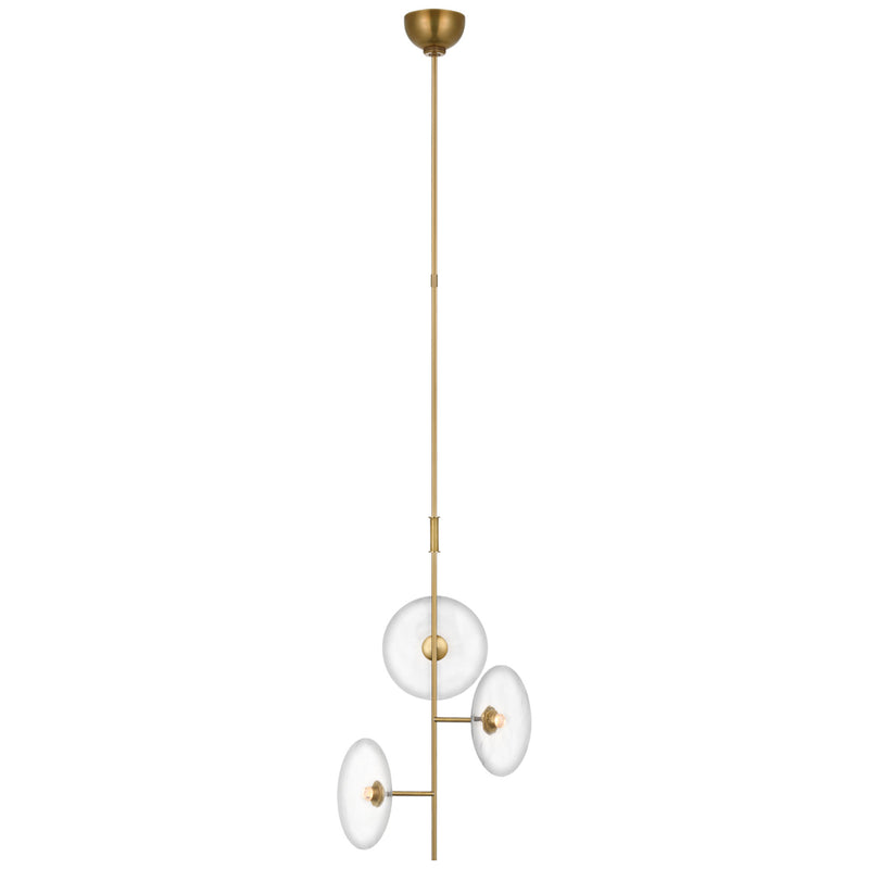 Ian K. Fowler Calvino Mini 3-Light Chandelier in Hand-Rubbed Antique Brass with Clear Glass