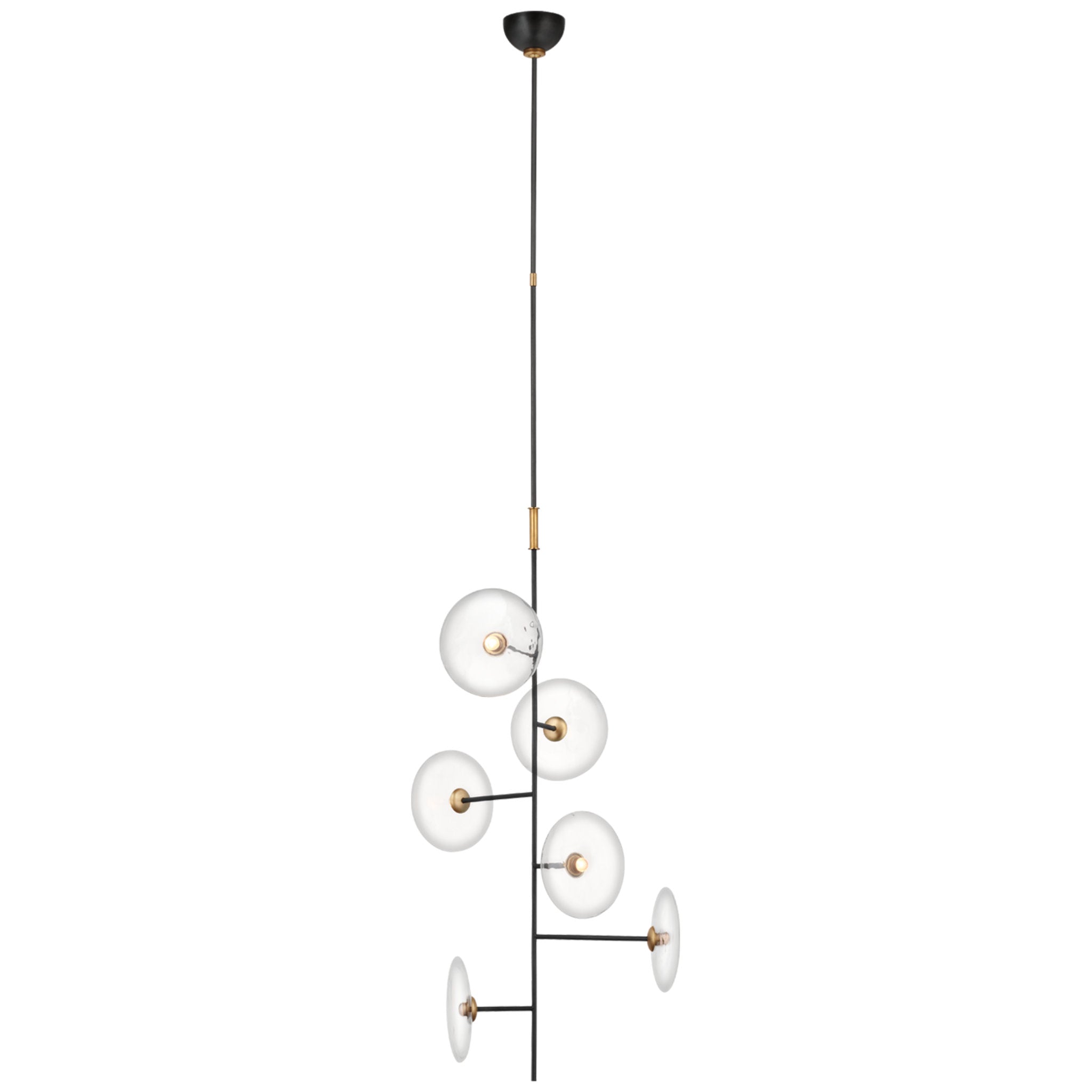 Ian K. Fowler Calvino Small Entry Chandelier in Aged Iron and Hand-Rubbed Antique Brass with Clear Glass Ceiling Light W20"