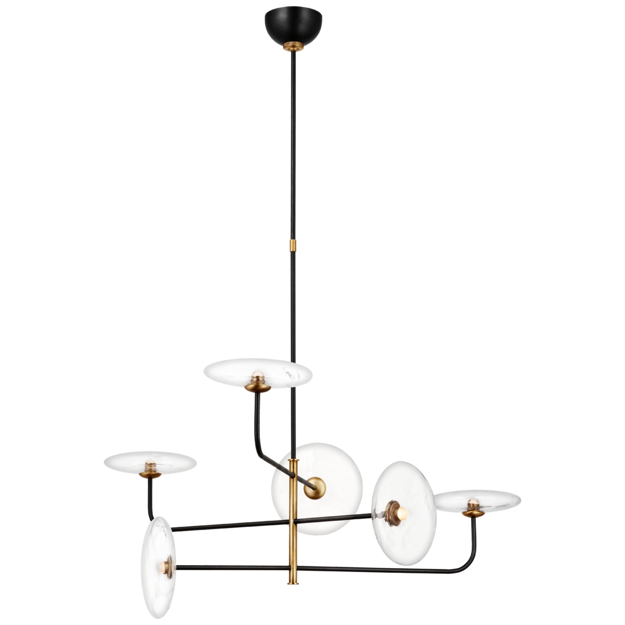Ian K. Fowler Calvino Large Arched Chandelier in Aged Iron and Hand-Rubbed Antique Brass with Clear Glass