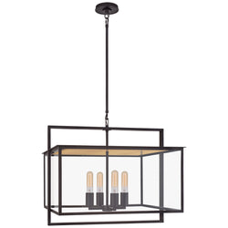 Ian K. Fowler Halle Wide Hanging Lantern in Aged Iron with Clear Glass