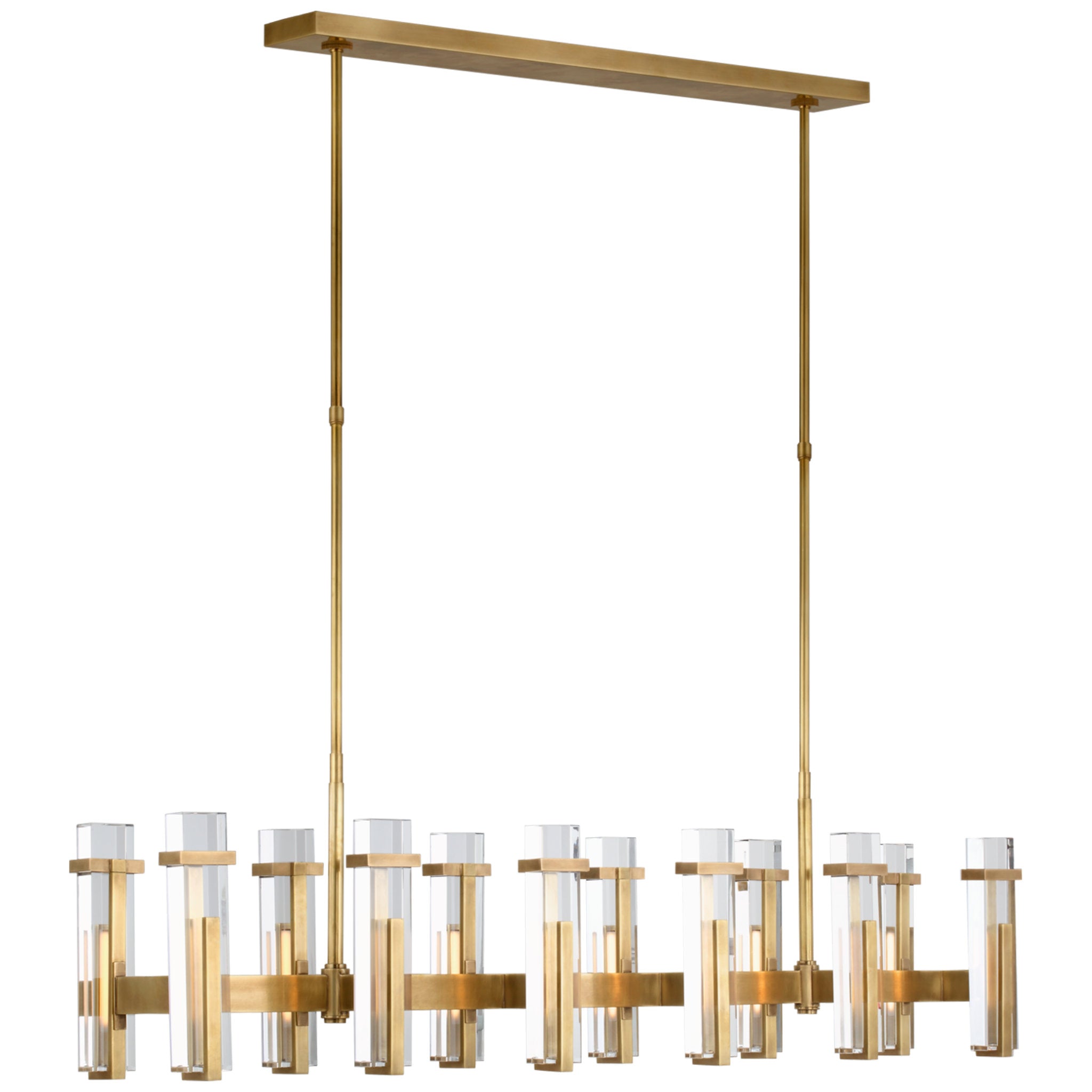 Ian K. Fowler Malik Large Linear Chandelier in Hand-Rubbed Antique Brass with Crystal