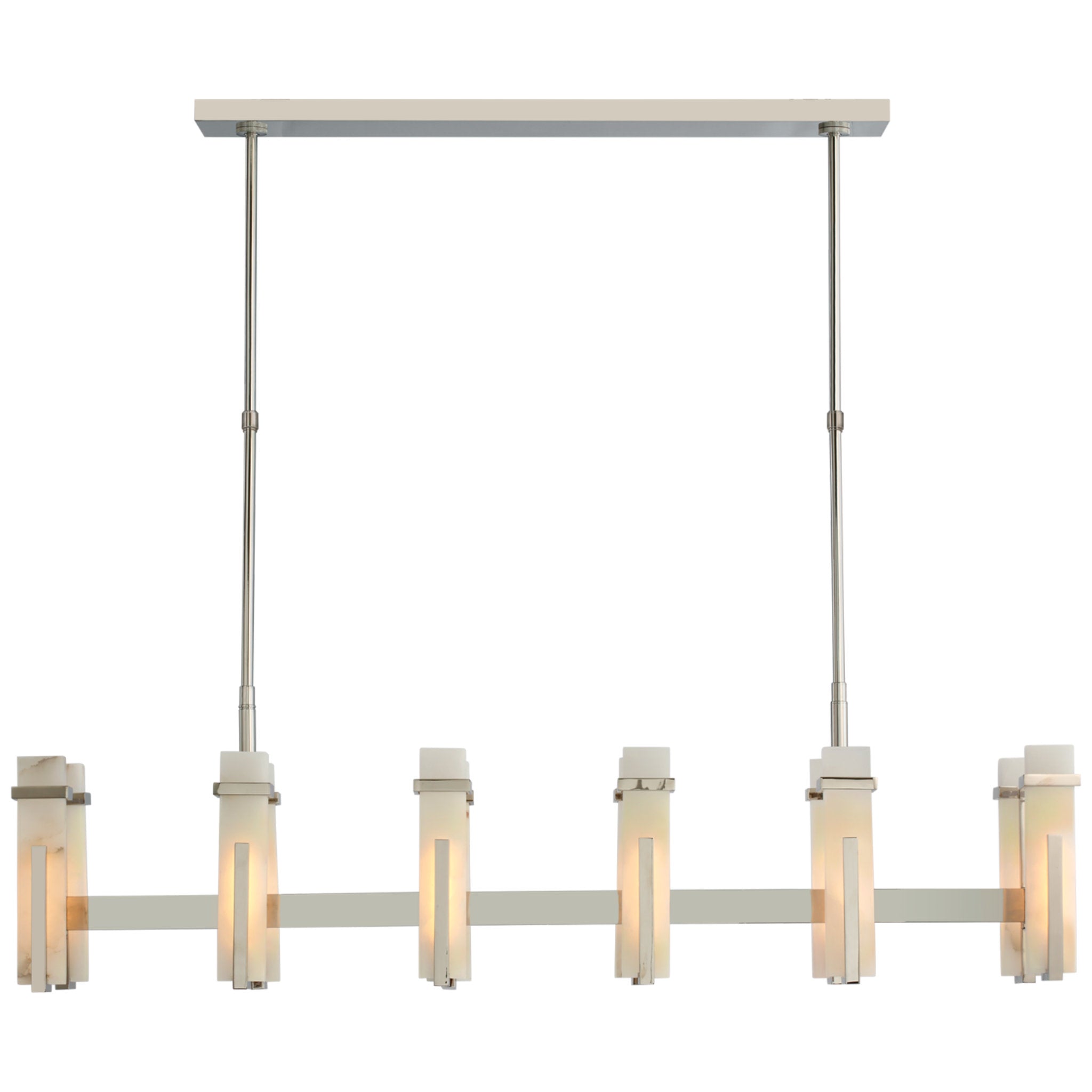 Ian K. Fowler Malik Large Linear Chandelier in Polished Nickel with Alabaster Ceiling Light W54.75" x 10.25"