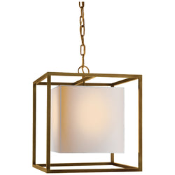 Eric Cohler Caged Small Lantern in Hand-Rubbed Antique Brass with Natural Paper Shade