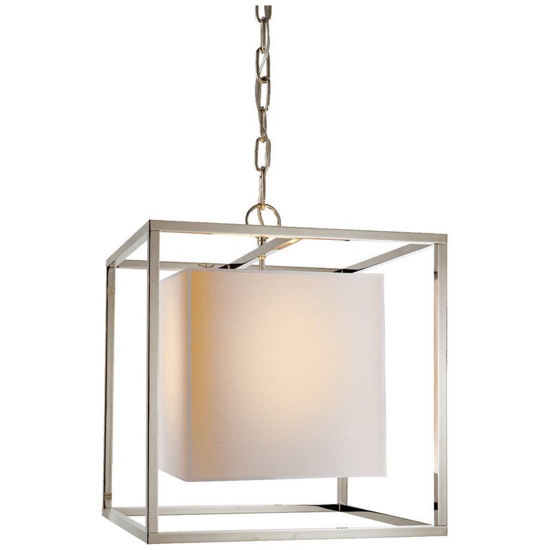 Eric Cohler Caged Small Lantern in Polished Nickel with Natural Paper Shade