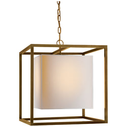 Eric Cohler Caged Medium Lantern in Hand-Rubbed Antique Brass with Natural Paper Shade