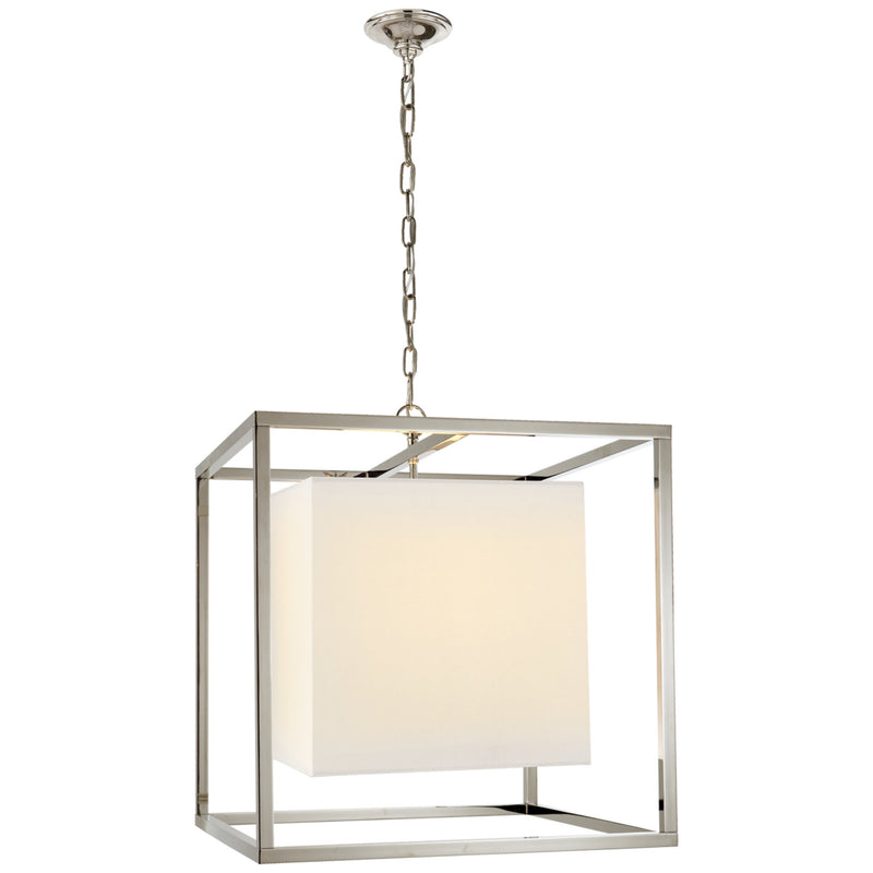 Eric Cohler Caged Medium Lantern in Polished Nickel with Linen Shade