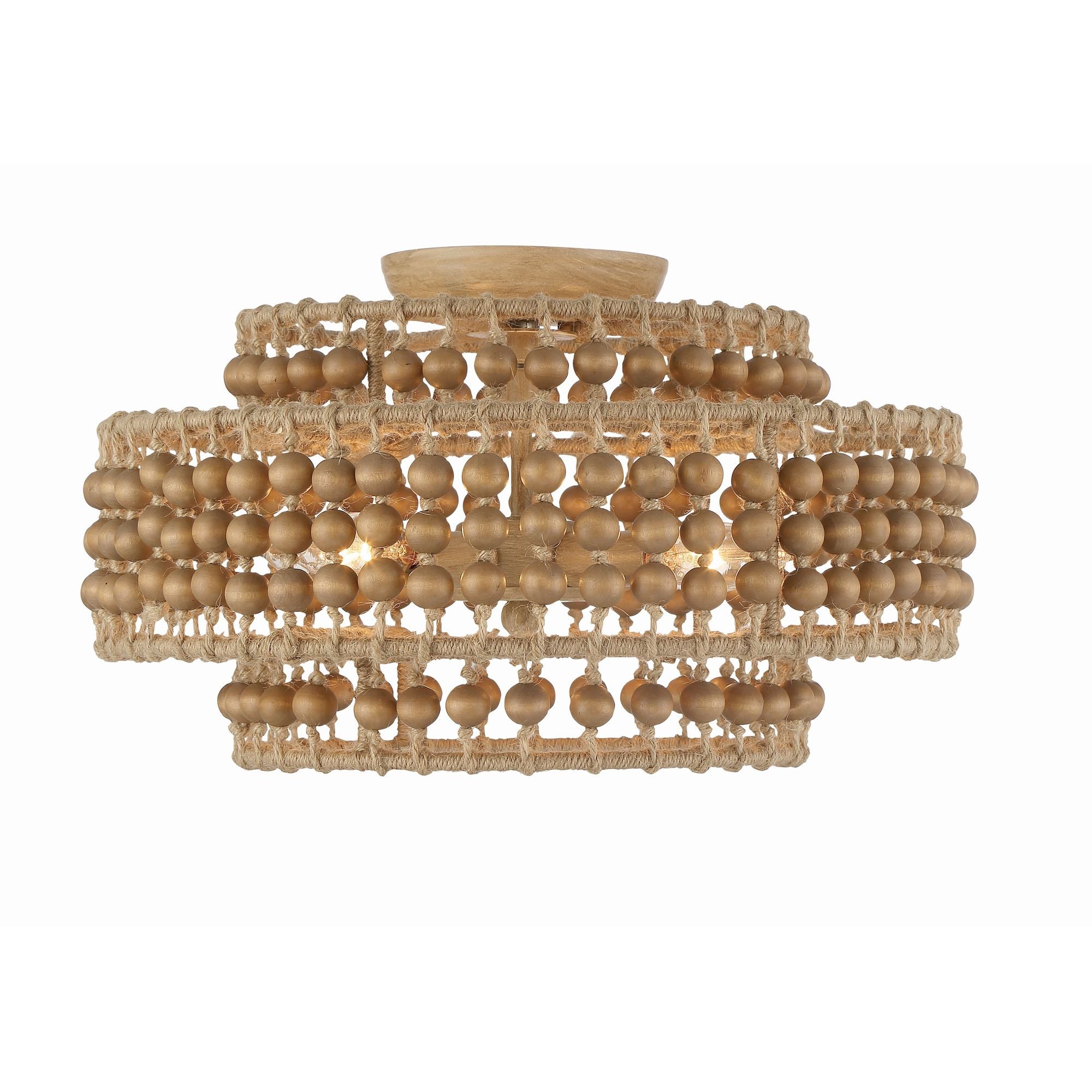 Silas 4 Light Burnished Silver Semi Flush Mount Natural Wood Beads 16"W x 9.75"H x 16"D