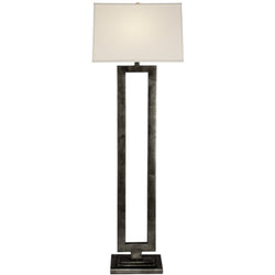 Suzanne Kasler Modern Open Floor Lamp in Aged Iron with Linen Shade