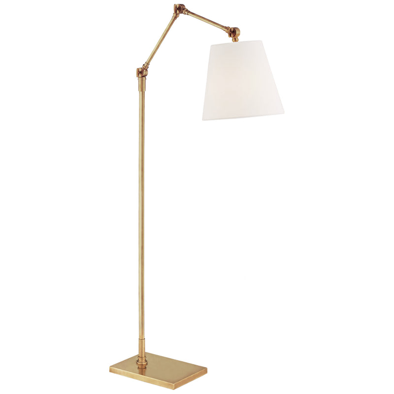 Suzanne Kasler Graves Articulating Floor Lamp in Hand-Rubbed Antique Brass with Linen Shade