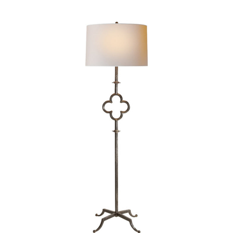 Suzanne Kasler Quatrefoil Floor Lamp in Aged Iron with Linen Shade