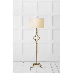 Suzanne Kasler Quatrefoil Floor Lamp in Gilded Iron with Linen Shade