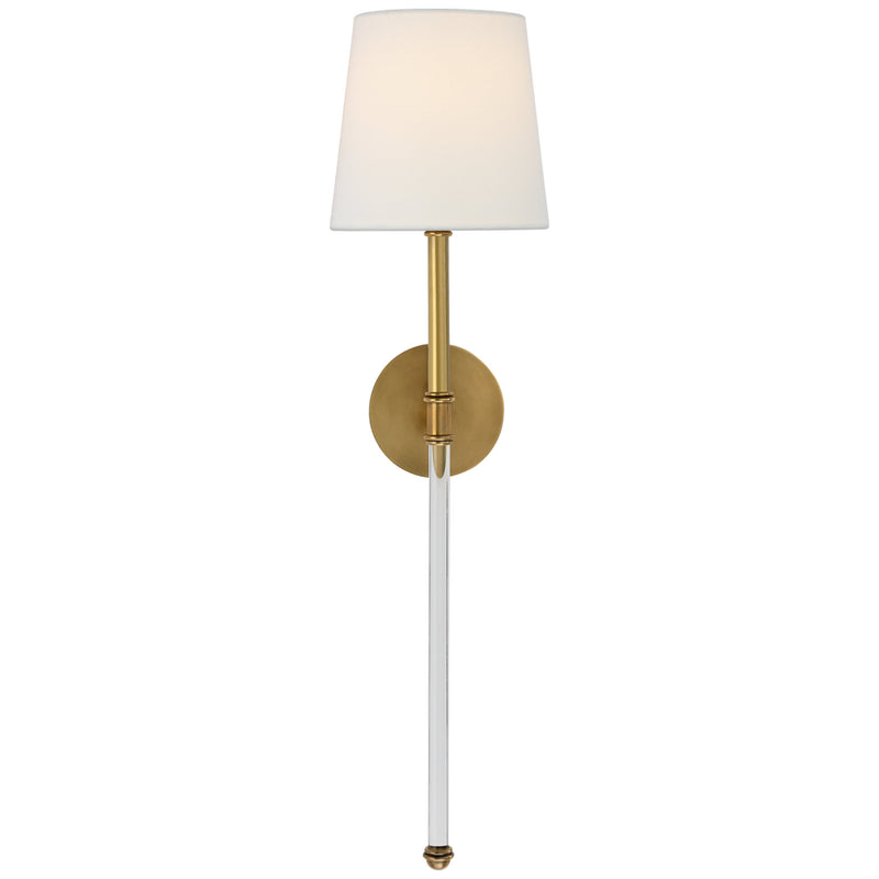 Suzanne Kasler Camille Large Tail Sconce in Hand-Rubbed Antique Brass with Linen Shade