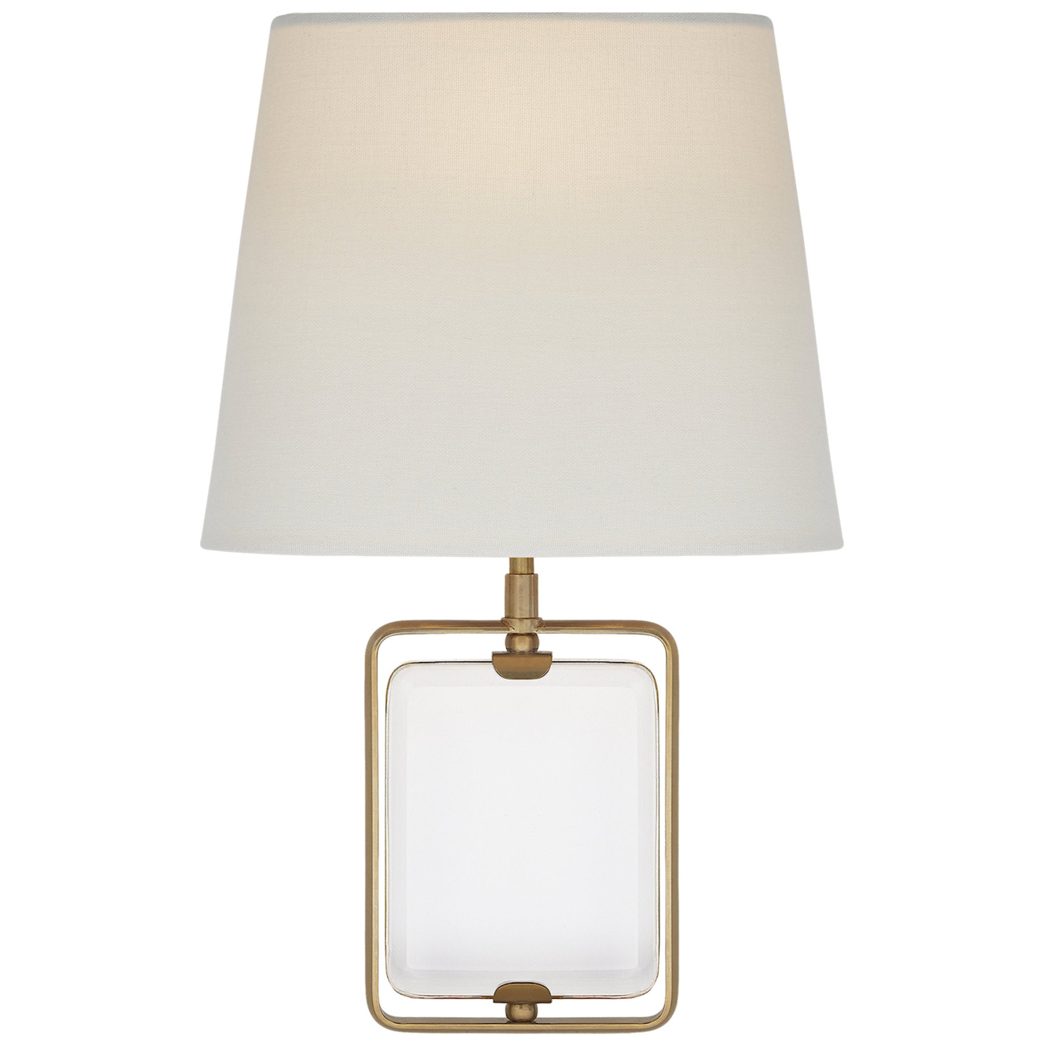 Suzanne Kasler Henri Framed Jewel Sconce in Crystal and Hand-Rubbed Antique Brass with Linen Shade