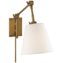 Suzanne Kasler Graves Pivoting Sconce in Hand-Rubbed Antique Brass with Linen Shade