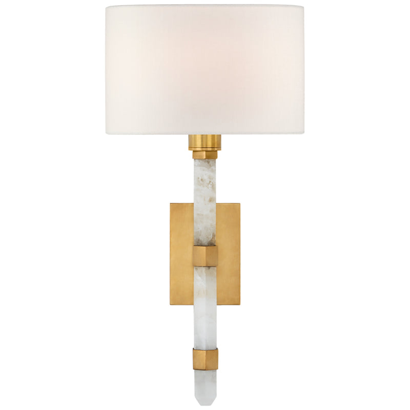 Suzanne Kasler Adaline Small Tail Sconce in Antique-Burnished Brass and Quartz with Linen Shade