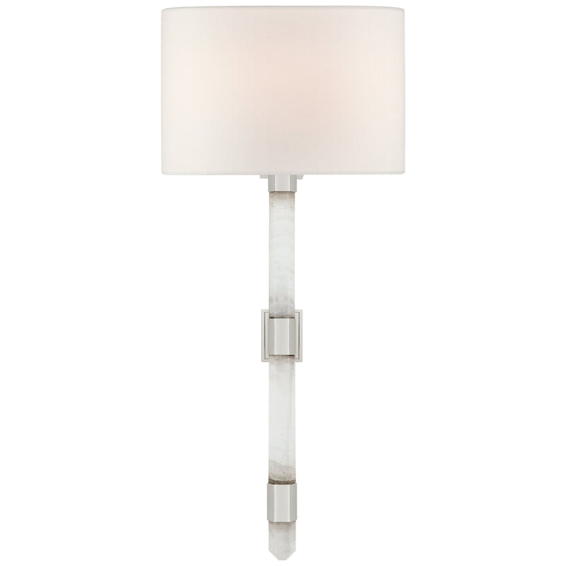 Suzanne Kasler Adaline Medium Tail Sconce in Polished Nickel and Quartz with Linen Shade