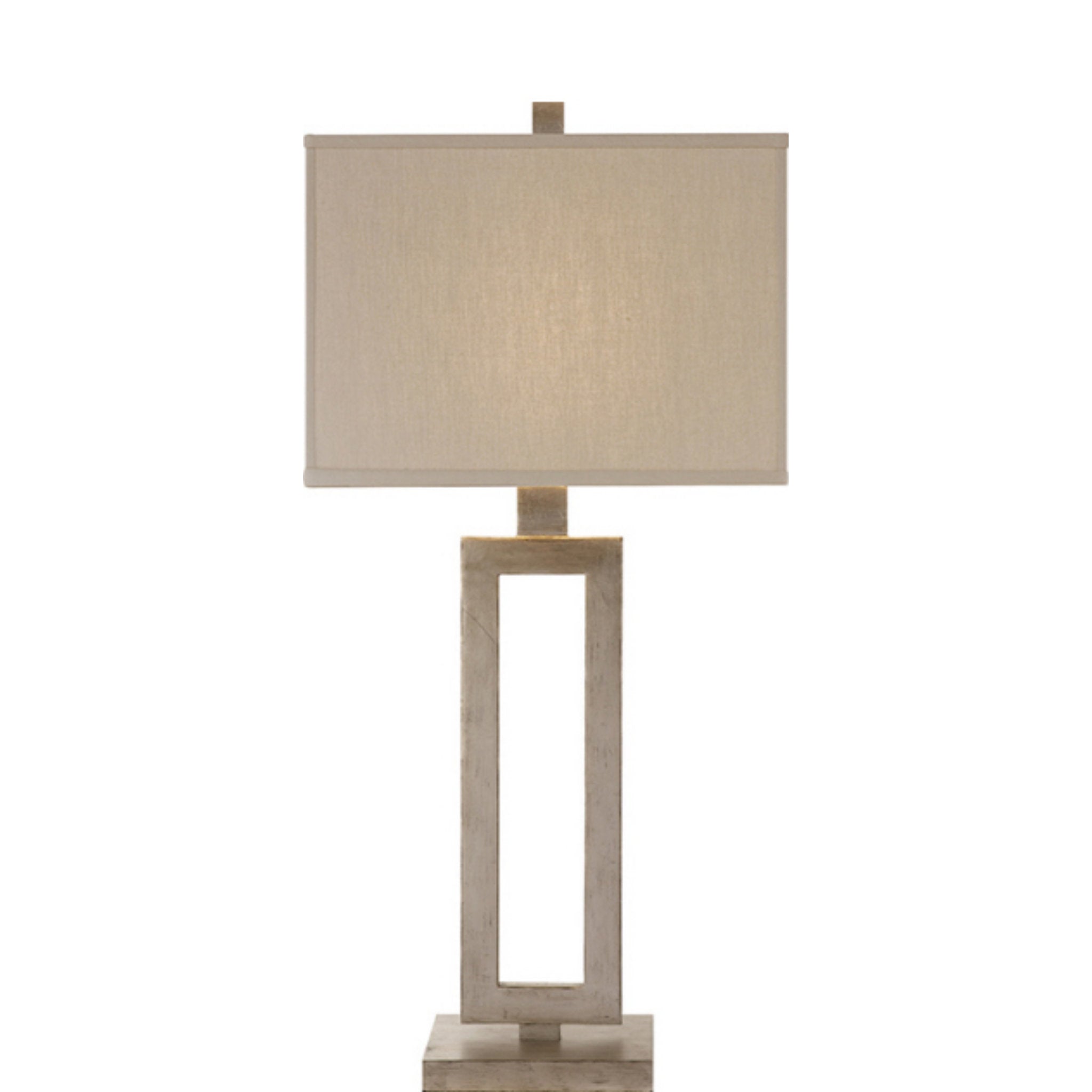 Suzanne Kasler Mod Tall Table Lamp in Burnished Silver Leaf with Linen Shade