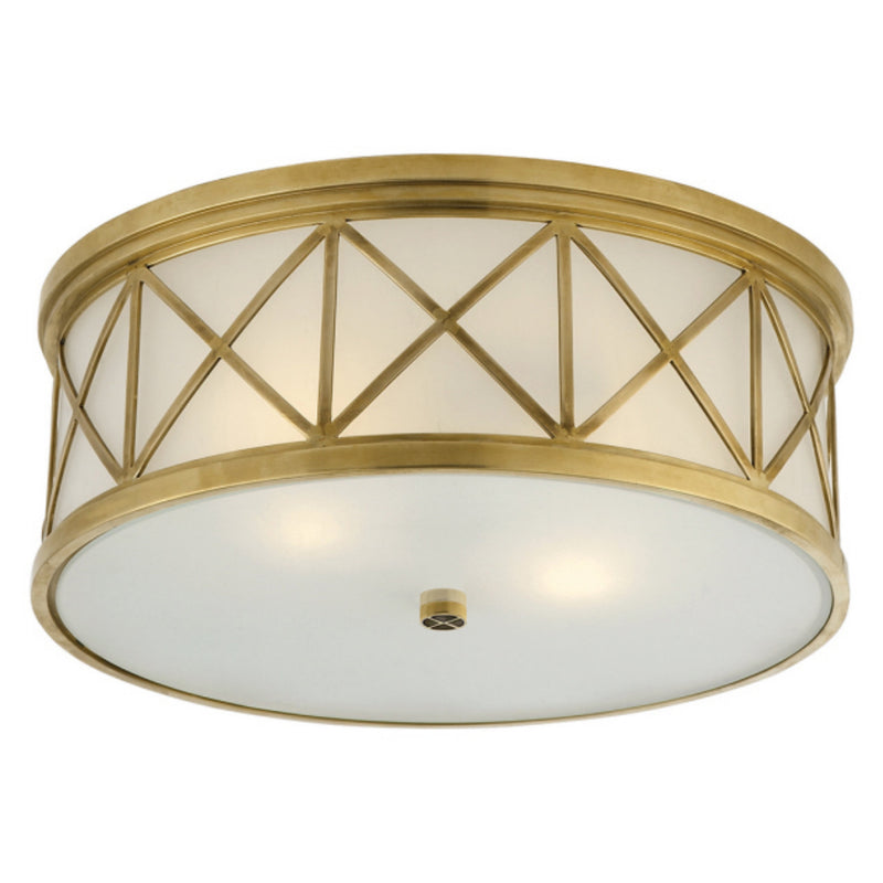 Suzanne Kasler Montpelier Large Flush Mount in Hand-Rubbed Antique Brass with Frosted Glass