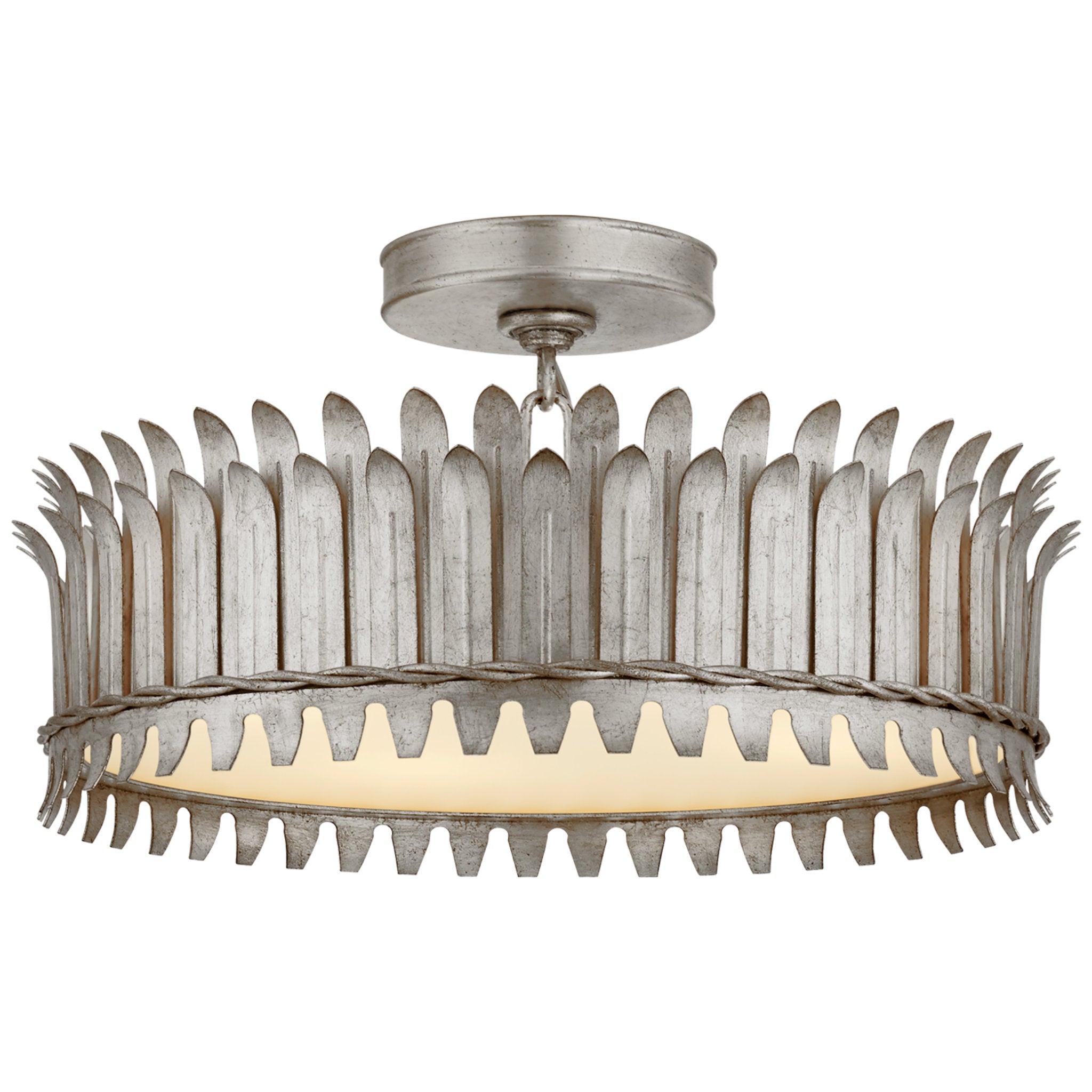 Suzanne Kasler Leslie 16" Semi-Flush in Burnished Silver Leaf with Frosted Glass Ceiling Light W16" x H8.75"