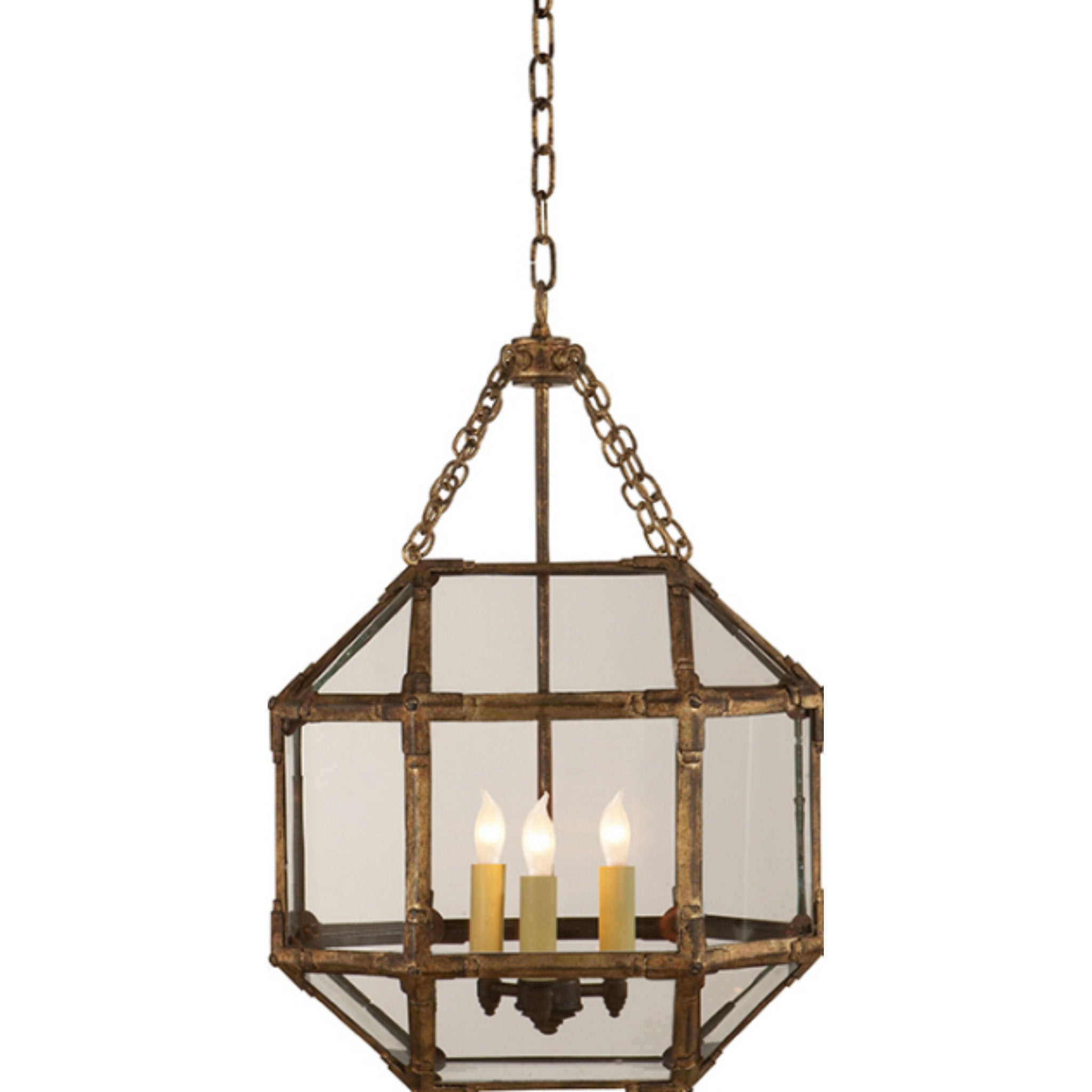 Suzanne Kasler Morris Small Lantern in Gilded Iron with Clear Glass