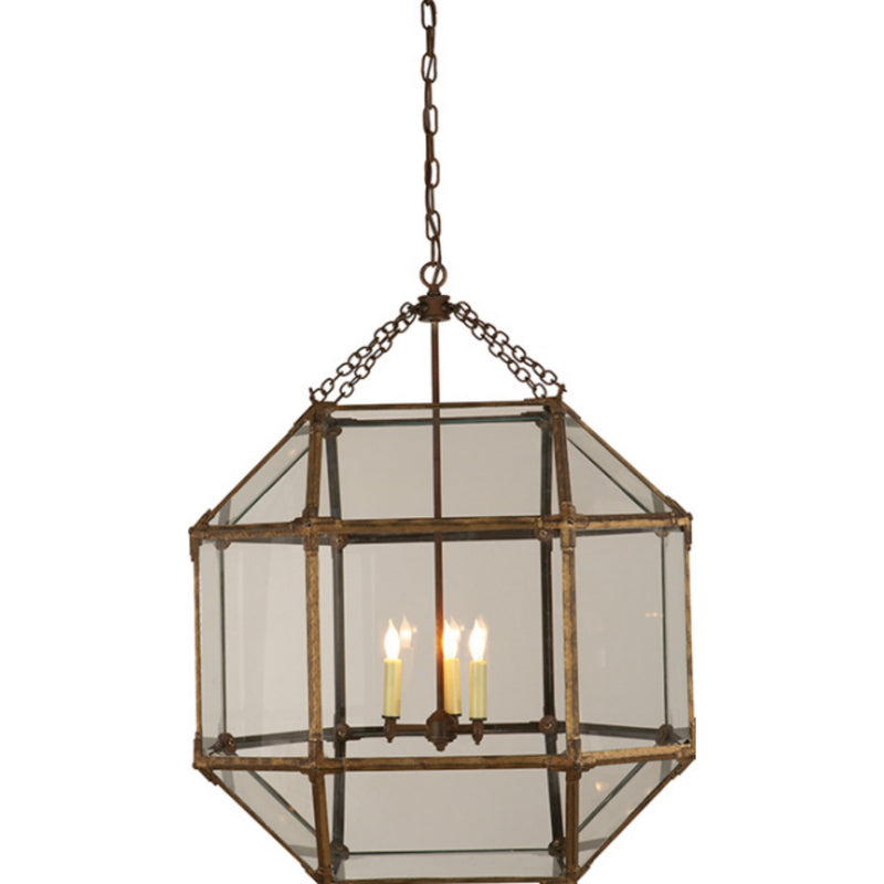 Suzanne Kasler Morris Large Lantern in Gilded Iron with Clear Glass
