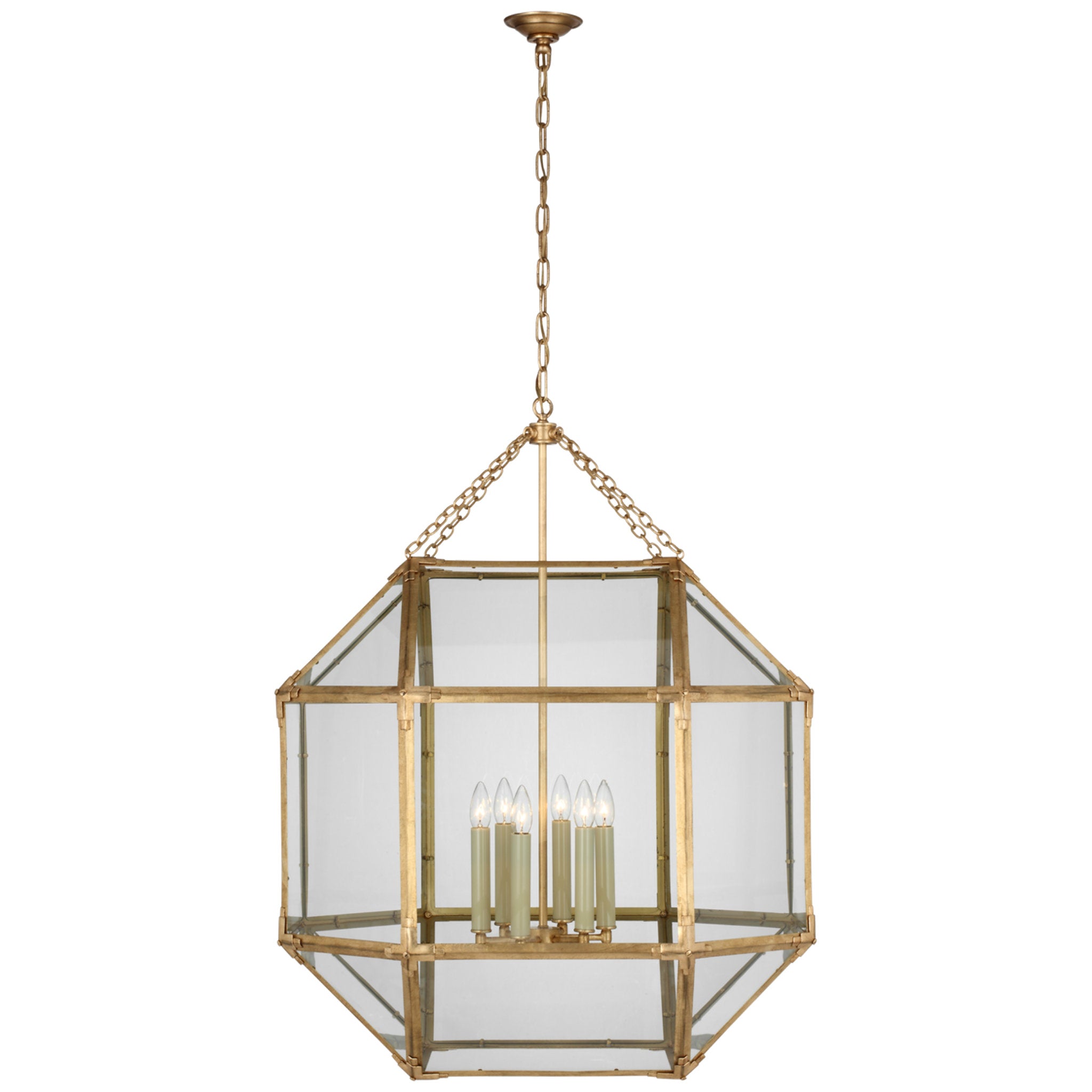 Suzanne Kasler Morris Grande Lantern in Gilded Iron with Clear Glass