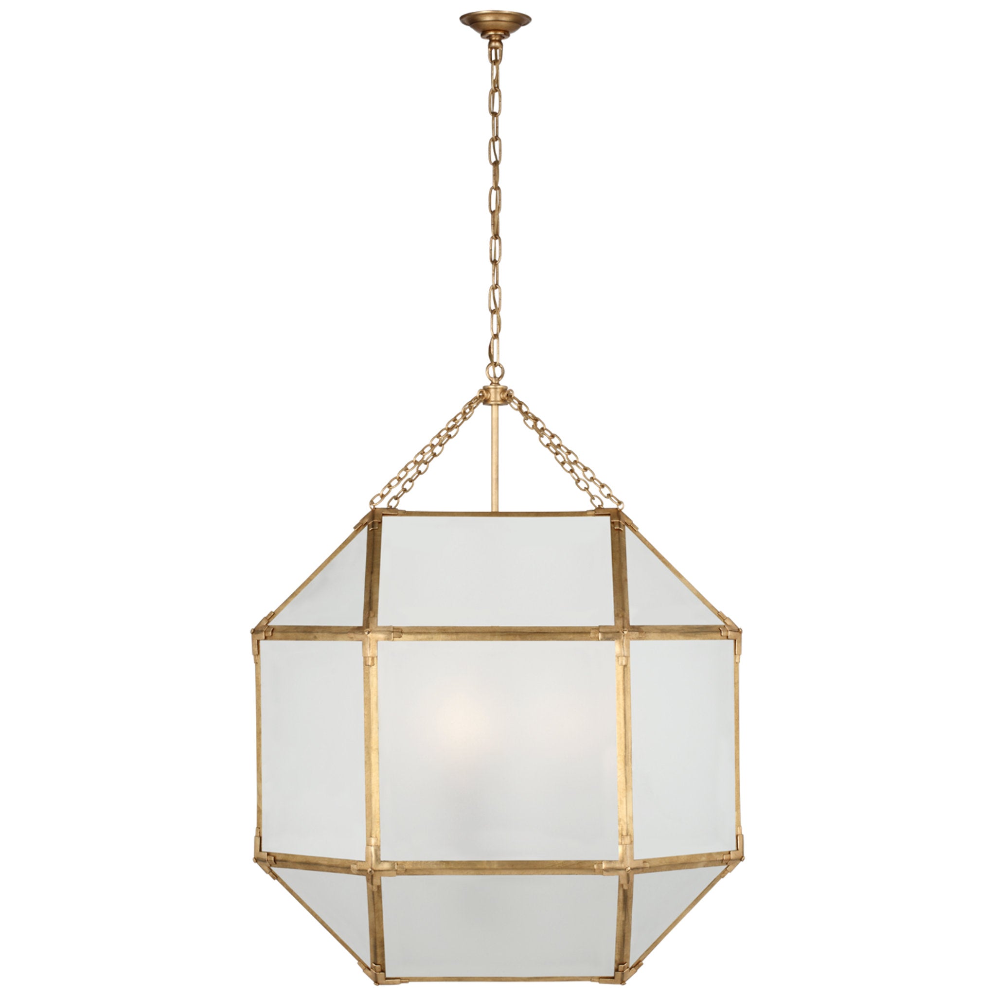 Suzanne Kasler Morris Grande Lantern in Gilded Iron with Frosted Glass Ceiling Light W30.5" x H39.25"