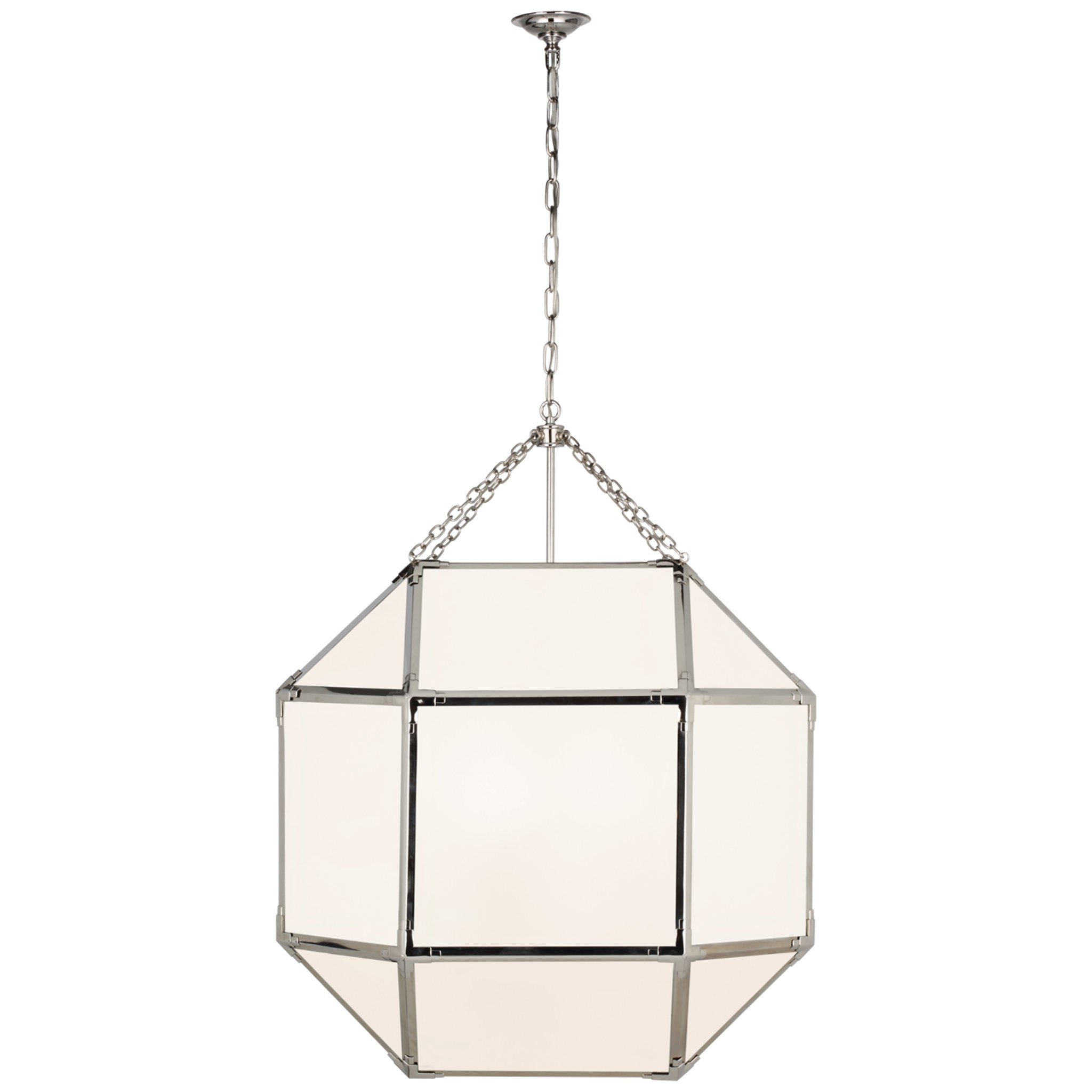 Suzanne Kasler Morris Grande Lantern in Polished Nickel with White Glass Ceiling Light W30.5" x H39.25"