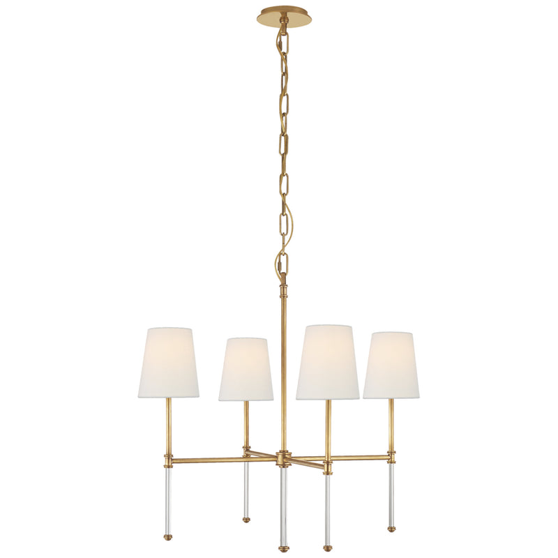 Suzanne Kasler Camille Small Chandelier in Hand-Rubbed Antique Brass with Linen Shades