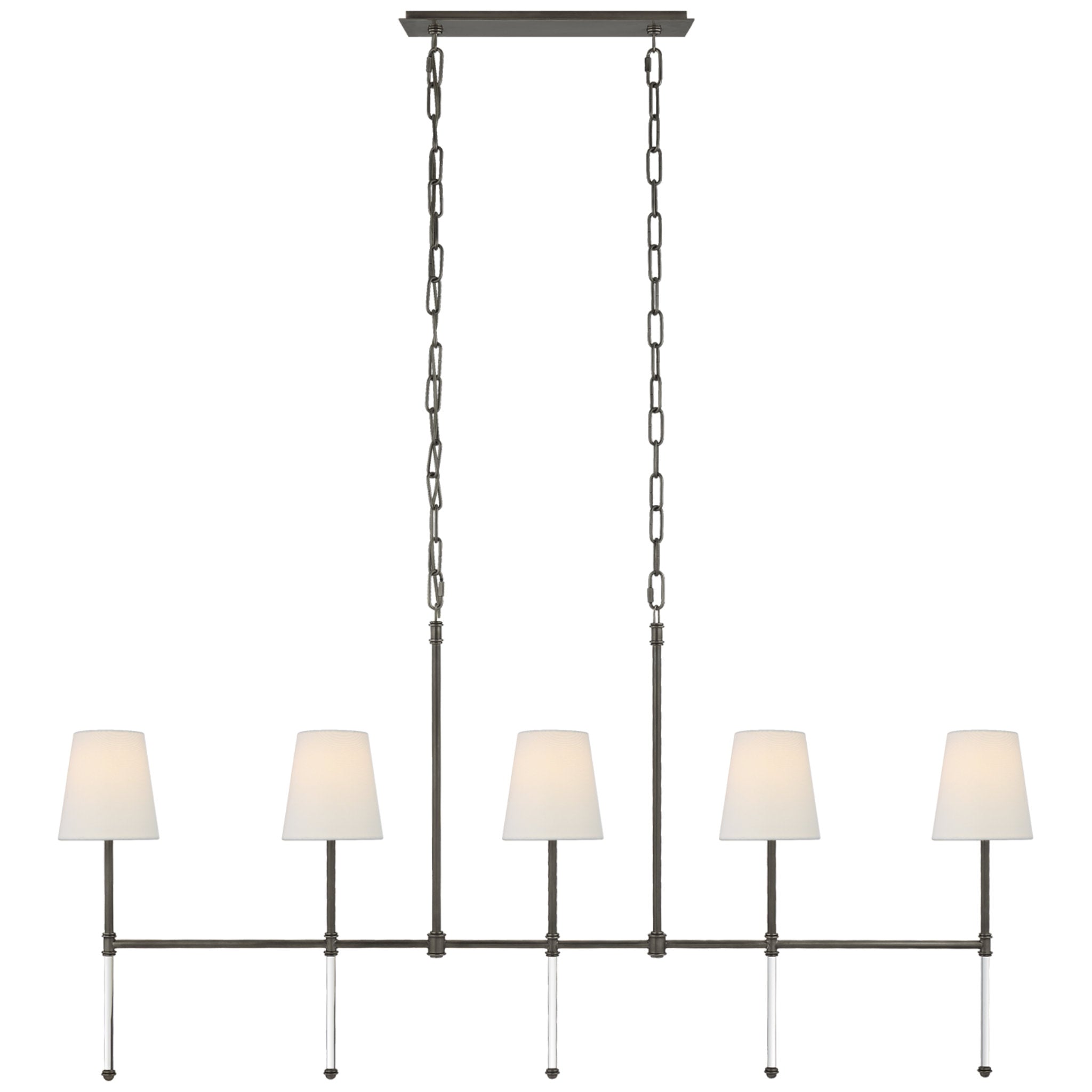 Suzanne Kasler Camille Medium Linear Chandelier in Bronze with Linen Shades Ceiling Light W53.25" x H26"