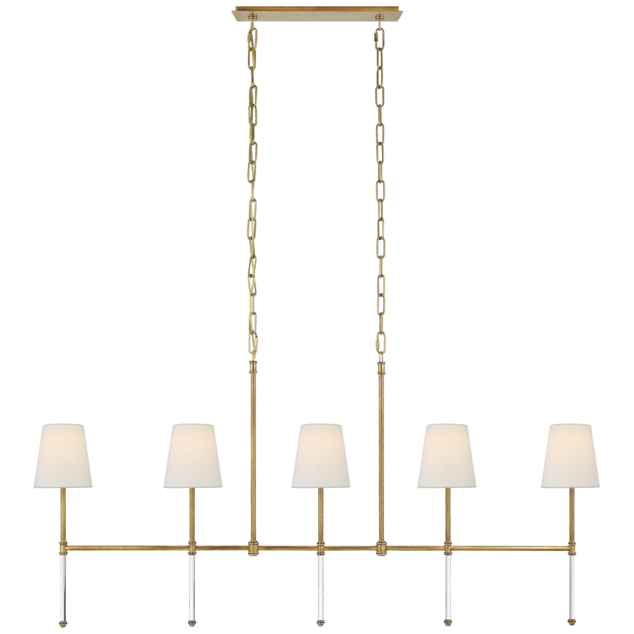 Suzanne Kasler Camille Medium Linear Chandelier in Hand-Rubbed Antique Brass with Linen Shades