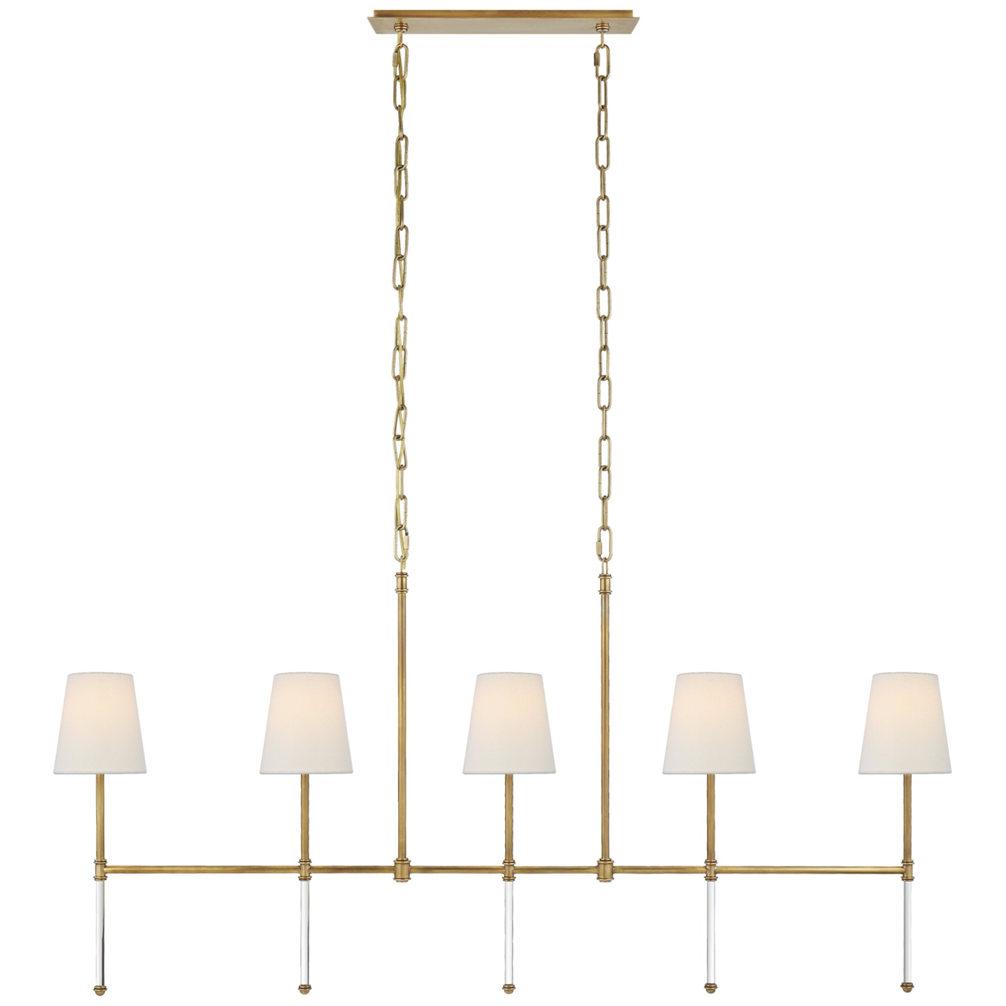 Suzanne Kasler Camille Medium Linear Chandelier in Hand-Rubbed Antique Brass with Linen Shades Ceiling Light W53.25" x H26"