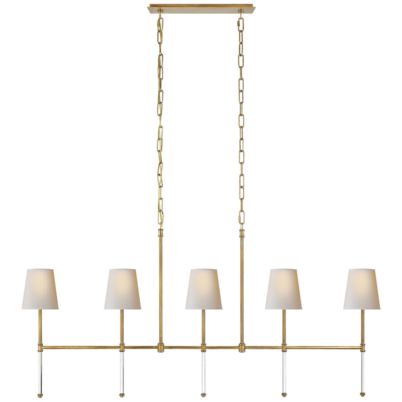 Suzanne Kasler Camille Medium Linear Chandelier in Hand-Rubbed Antique Brass with Natural Paper Shades