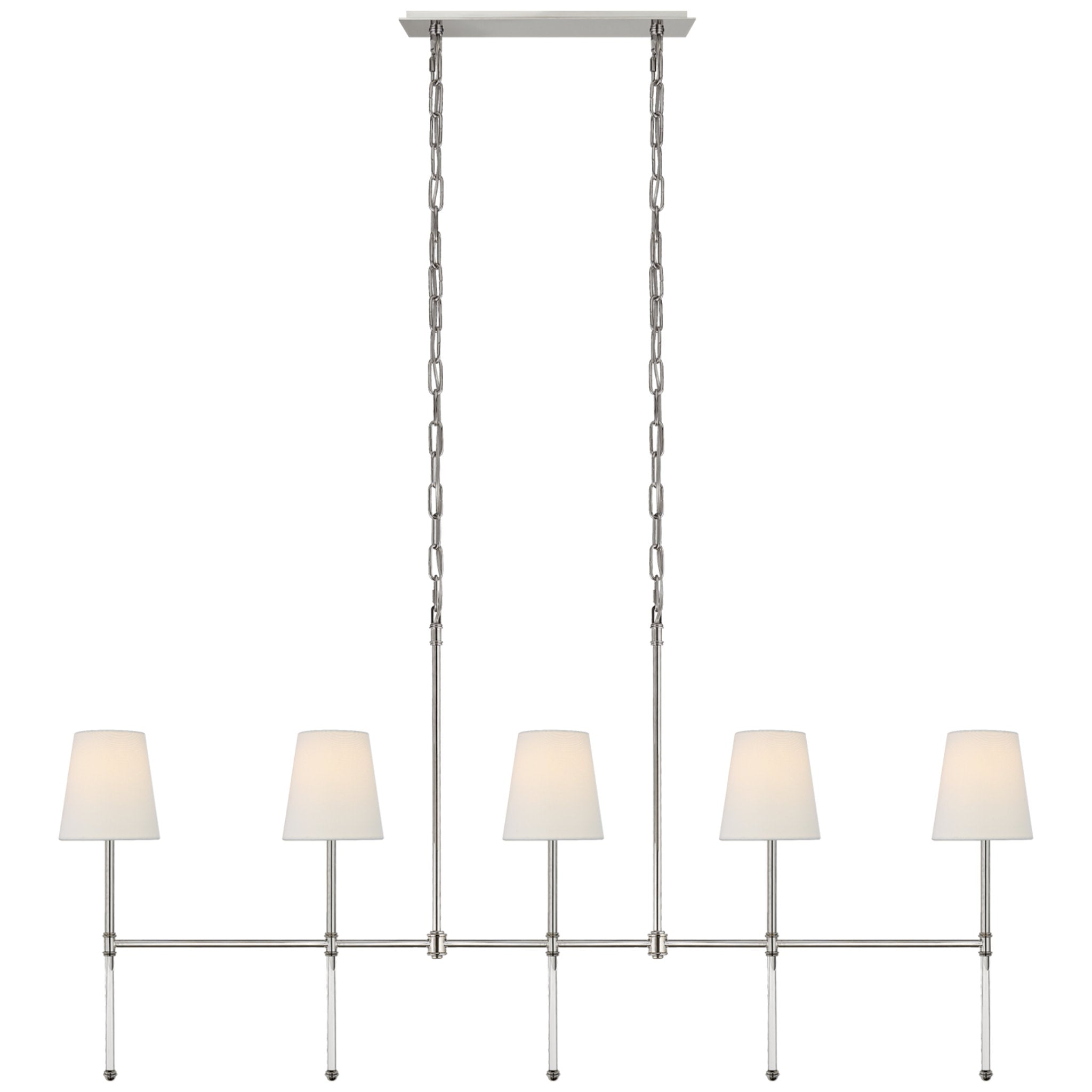 Suzanne Kasler Camille Medium Linear Chandelier in Polished Nickel with Linen Shades