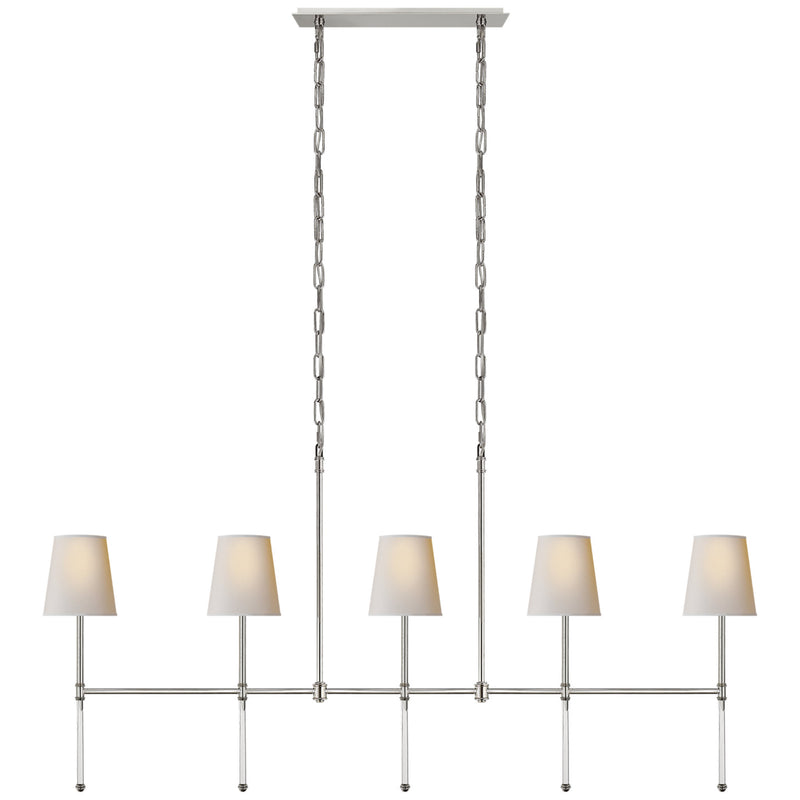 Suzanne Kasler Camille Medium Linear Chandelier in Polished Nickel with Natural Paper Shades