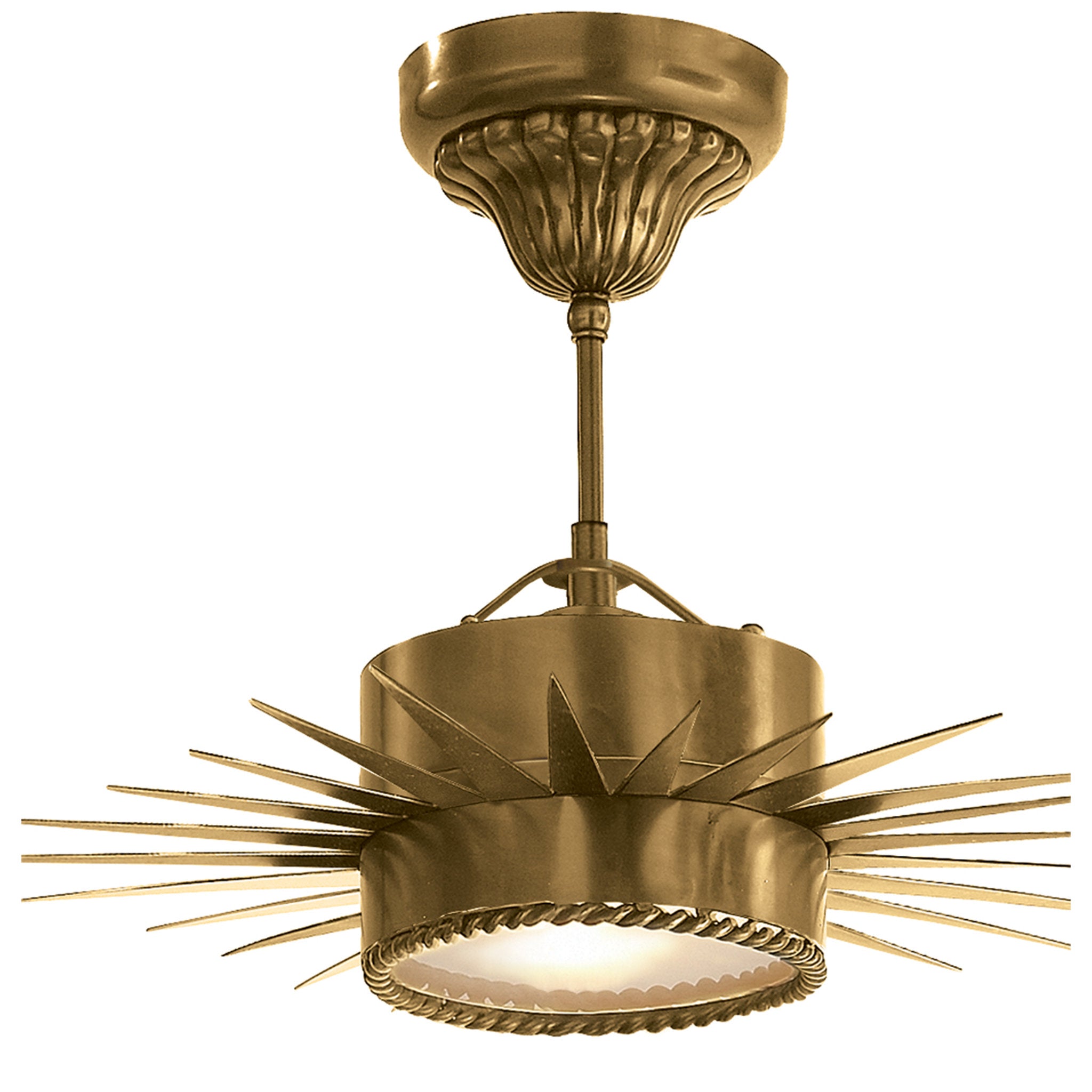 Suzanne Kasler Soleil Small Semi-Flush in Hand-Rubbed Antique Brass with Frosted Glass