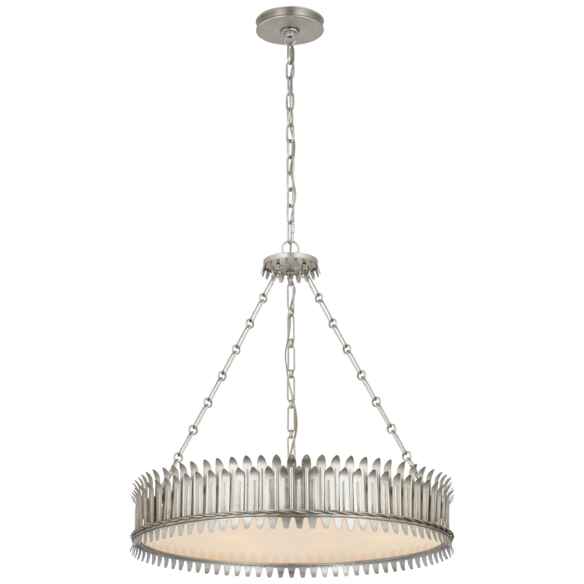 Suzanne Kasler Leslie 27" Chandelier in Burnished Silver Leaf with Frosted Acrylic Ceiling Light W26.75" x H26.5"