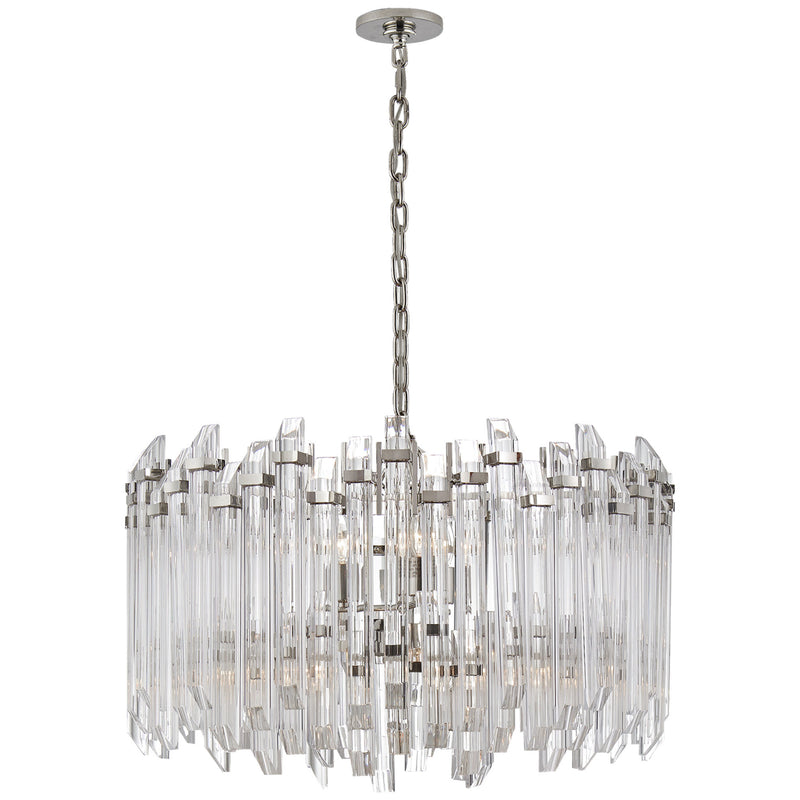Suzanne Kasler Adele Large Wide Drum Chandelier in Polished Nickel with Clear Acrylic