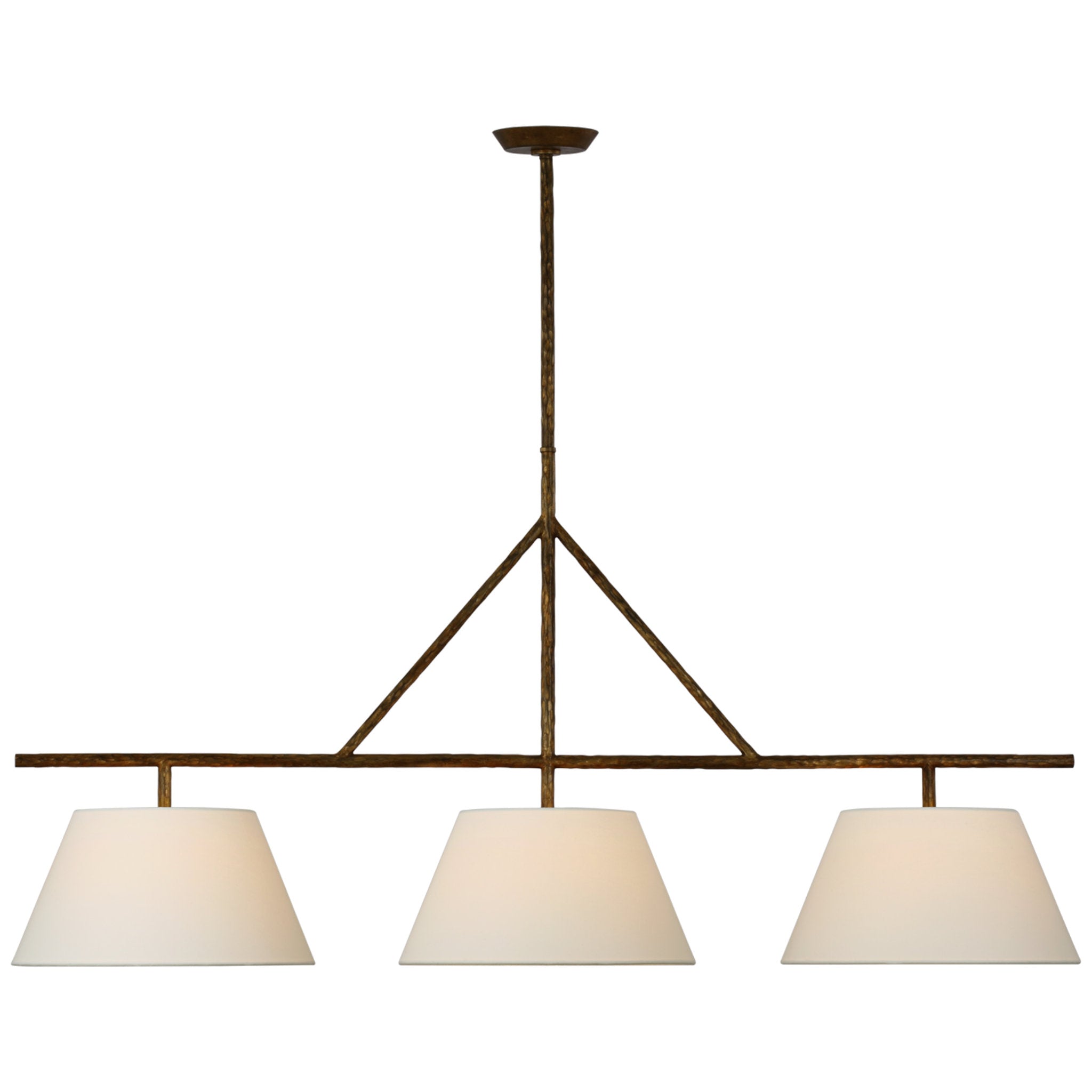 Suzanne Kasler Collette Large Linear Pendant in Gilded Iron with Linen Shade