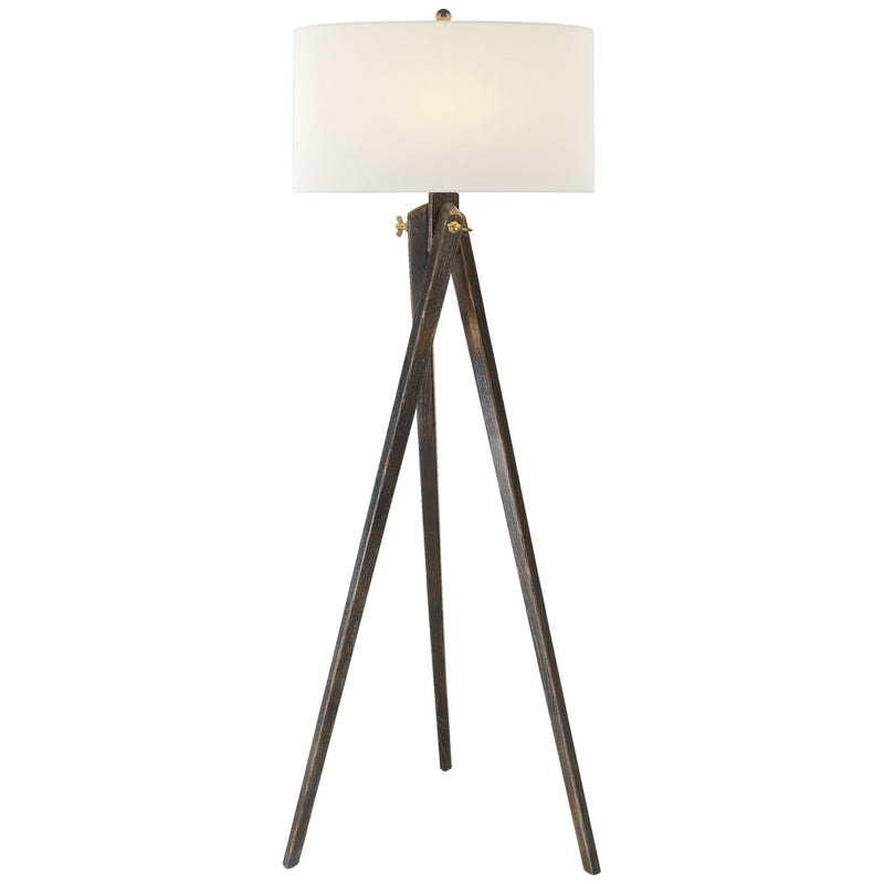 Chapman & Myers Tripod Floor Lamp in Tudor Brown with Linen Shade