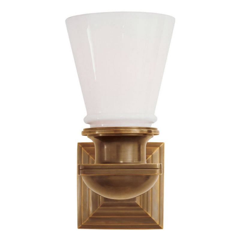 Chapman & Myers New York Subway Single Light in Hand-Rubbed Antique Brass with White Glass