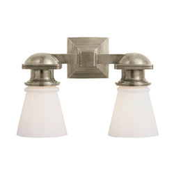 Chapman & Myers New York Subway Double Light in Antique Nickel with White Glass