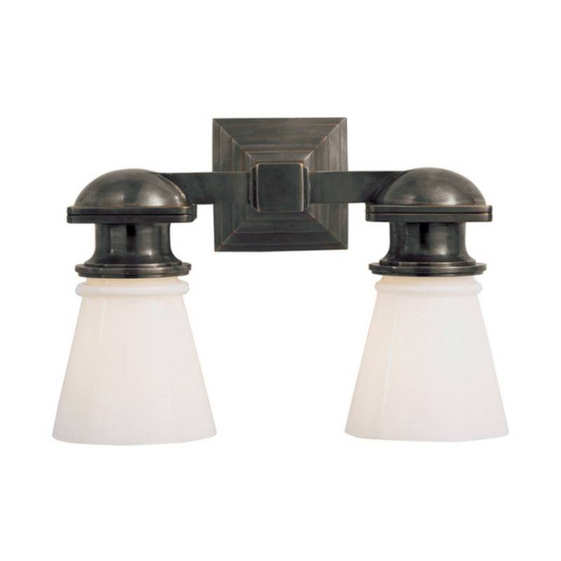Chapman & Myers New York Subway Double Light in Bronze with White Glass
