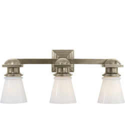 Chapman & Myers New York Subway Triple Light in Antique Nickel with White Glass