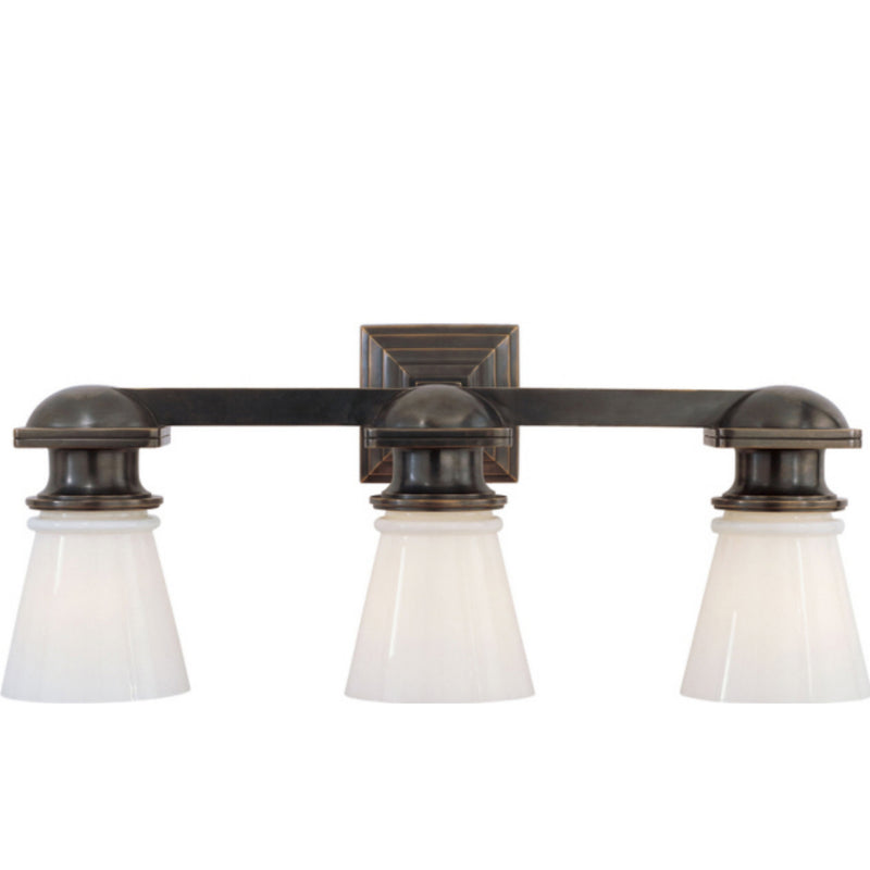 Chapman & Myers New York Subway Triple Light in Bronze with White Glass
