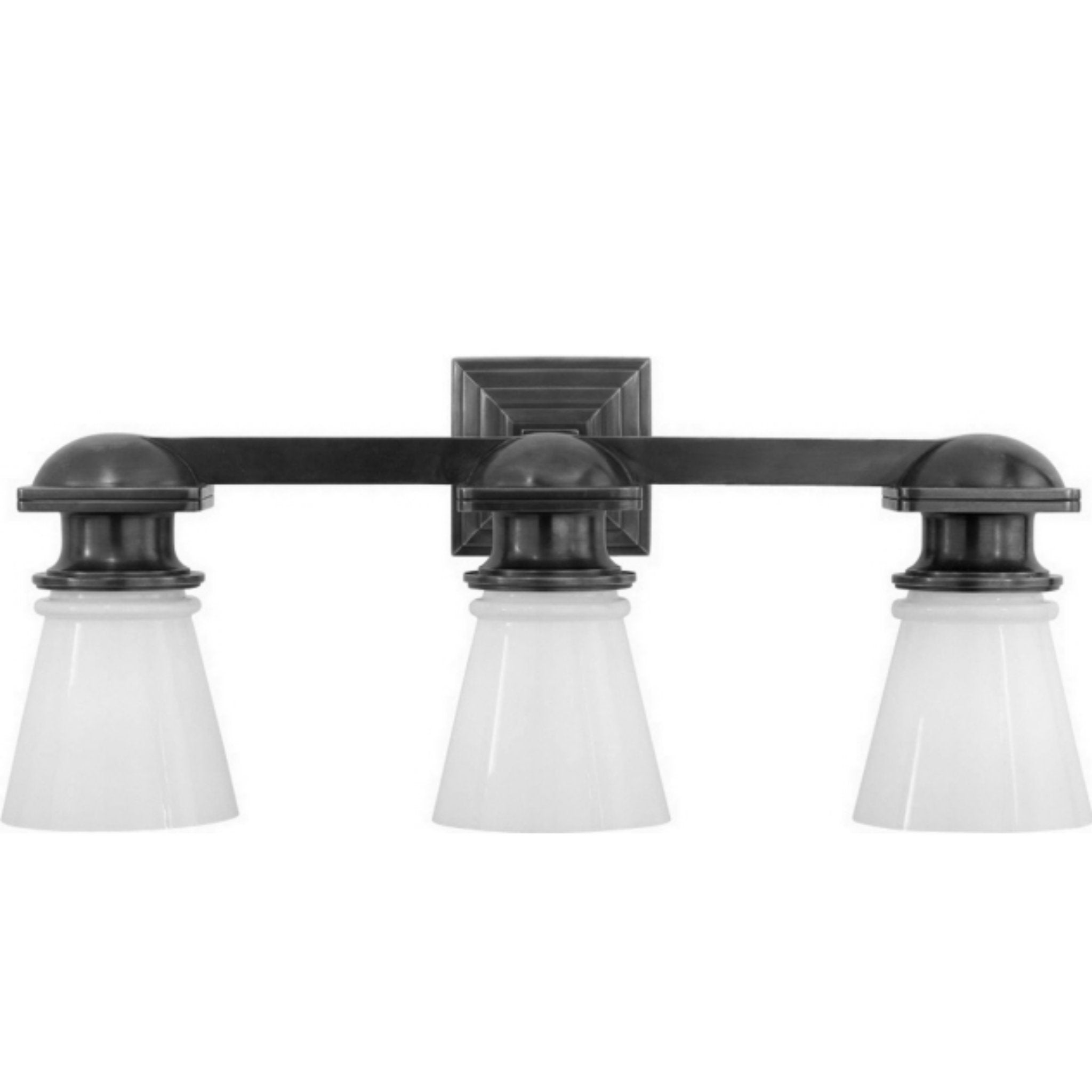 Chapman & Myers New York Subway Triple Light in Polished Nickel with White Glass