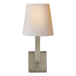 Chapman & Myers Square Tube Single Sconce in Antique Nickel with Natural Paper Shade